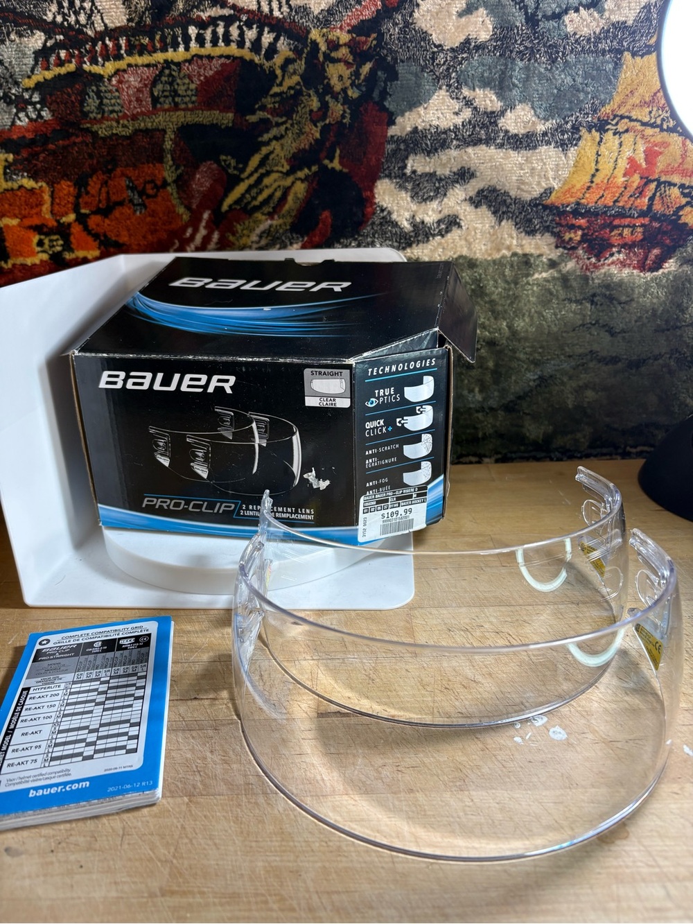 Bauer Pro Clip Medium Straight Clear replacement lens hockey helmey *2pcs